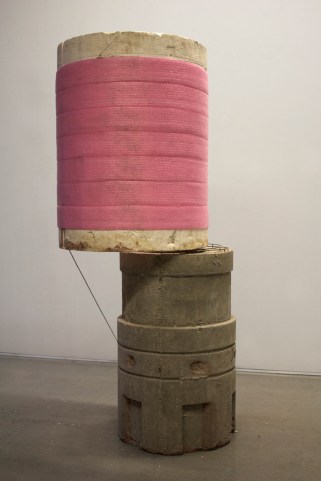 "The Unbearable Lightness of Being," 2014, concrete, styrofoam, foam sill gasket, Sonotube and steel, 90 x 72 x 195 cm. 